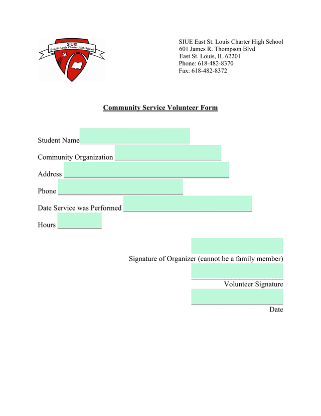 Community Service Volunteer Form screenshot