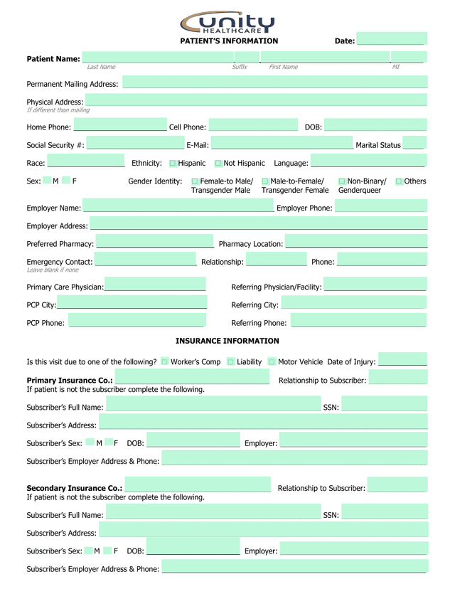 PatientS Information Form screenshot