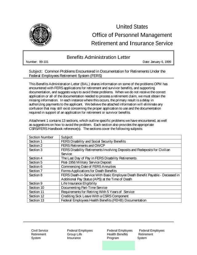 Benefits Administration Letter 99 101 screenshot
