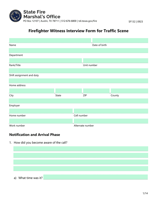 Firefighter Witness Interview Form For Traffic Scene screenshot