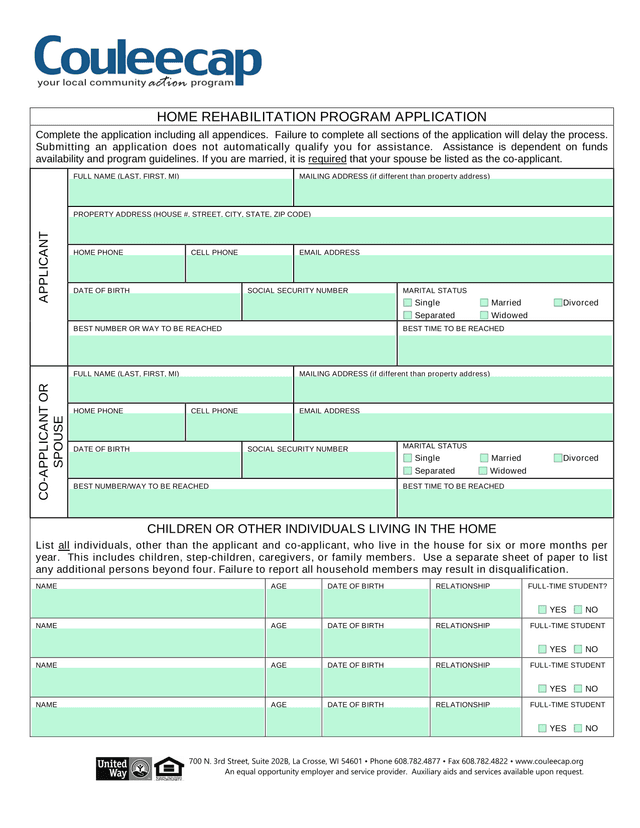 HOME REHABILITATION PROGRAM APPLICATION screenshot