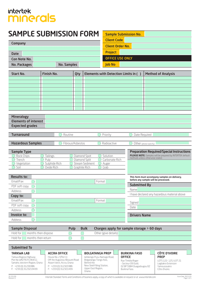 Sample Submission Form screenshot