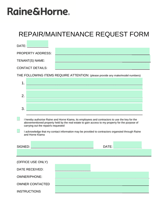 REPAIRMAINTENANCE REQUEST FORM screenshot