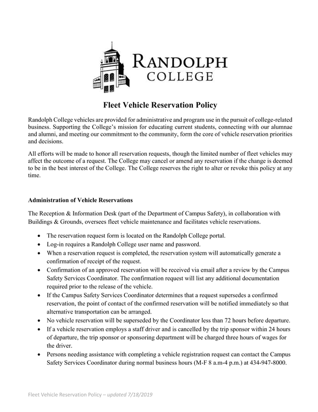 Fleet Vehicle Reservation Policy screenshot