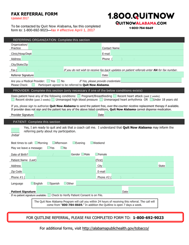 FAX REFERRAL FORM screenshot