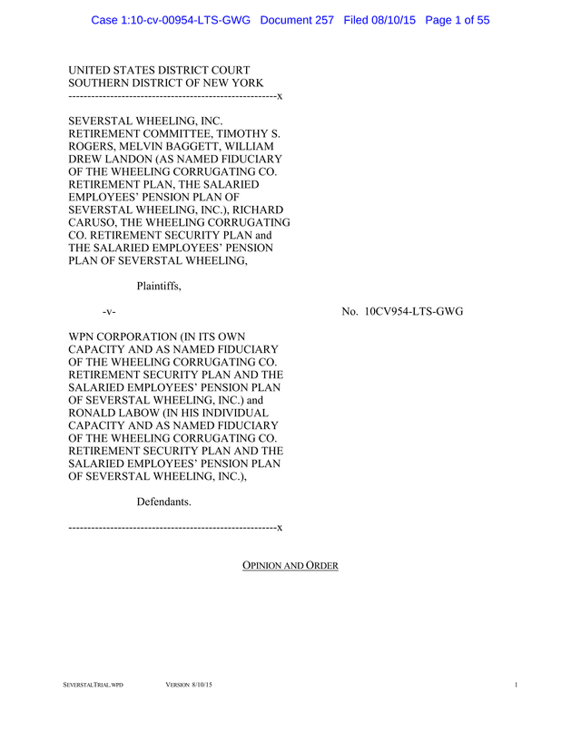 SEVERSTAL WHEELING, INC. RETIREMENT COMMITTEE Et Al V. WPN CORPORATION Et Al screenshot