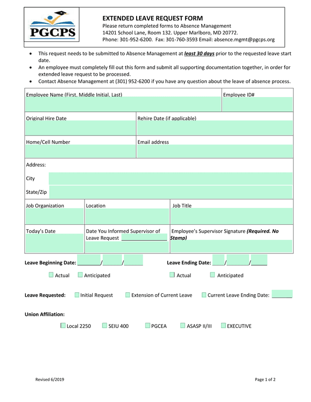 EXTENDED LEAVE REQUEST FORM screenshot