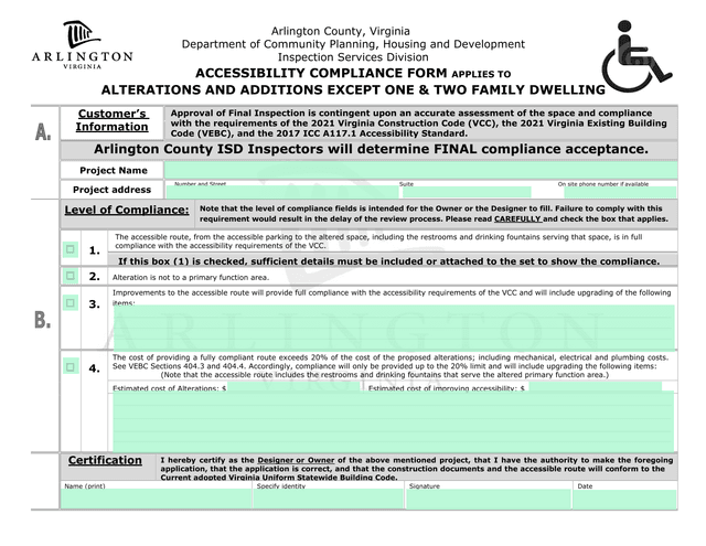 Accessibility Compliance Form screenshot