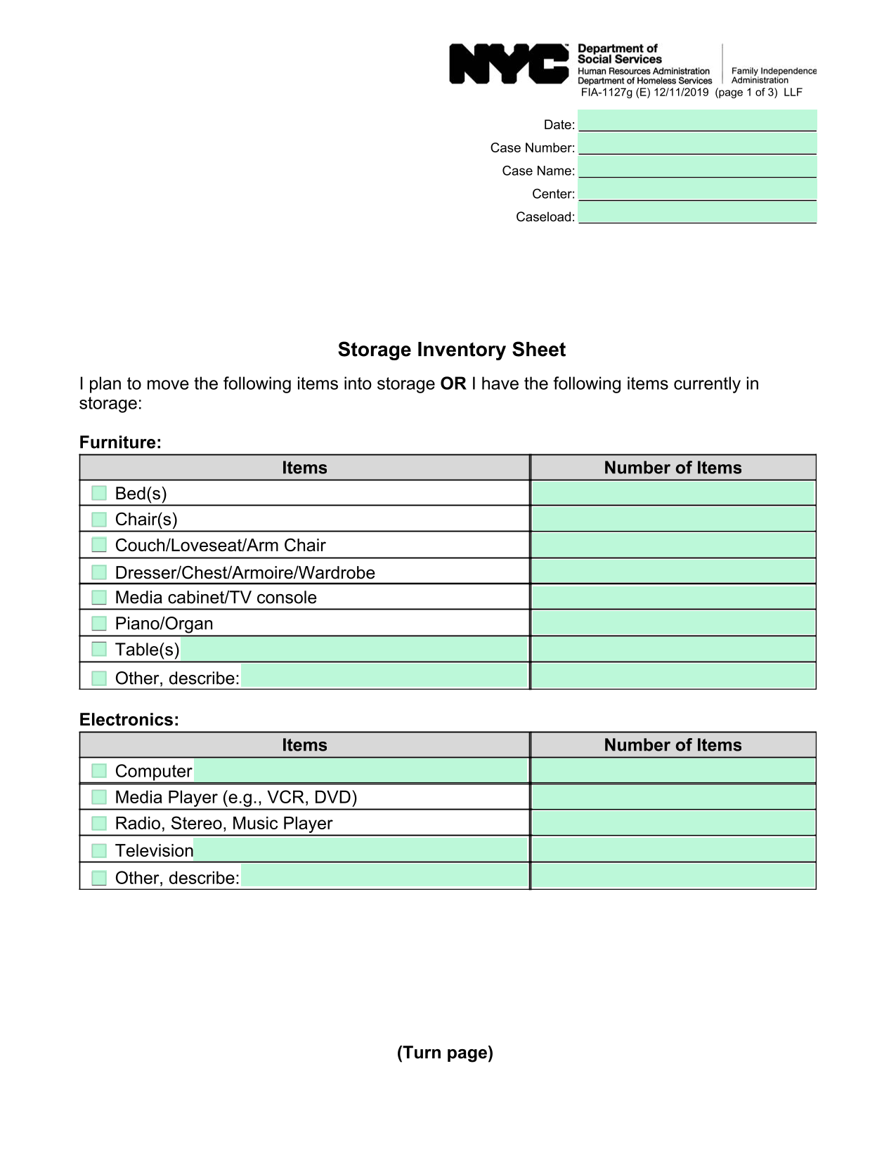 Storage Inventory Sheet screenshot