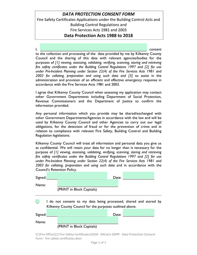 DATA PROTECTION CONSENT FORM screenshot