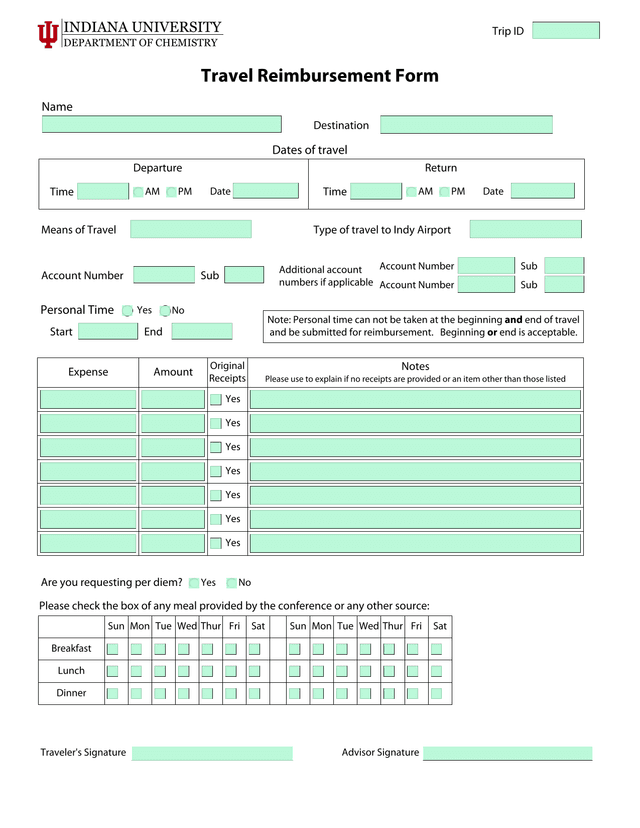 Travel Reimbursement Form screenshot