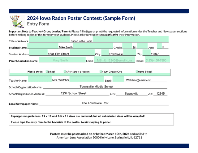 2024 Iowa Radon Poster Contest Entry Form screenshot