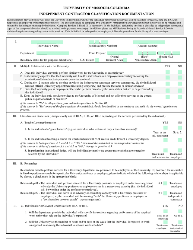 Independent Contractor Classification Documentation screenshot