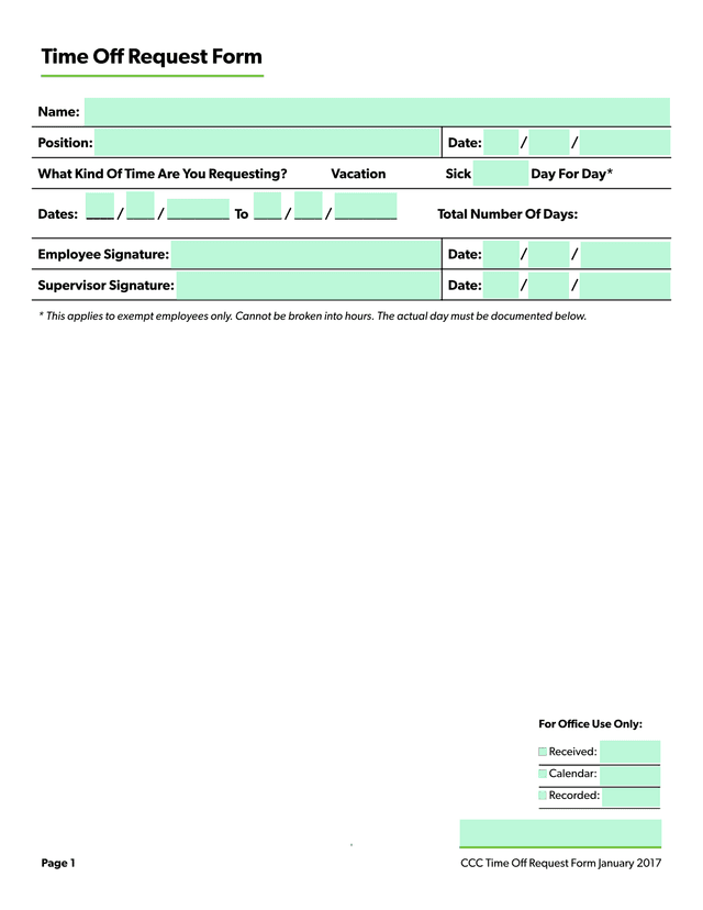CCC Time Off Request Form screenshot