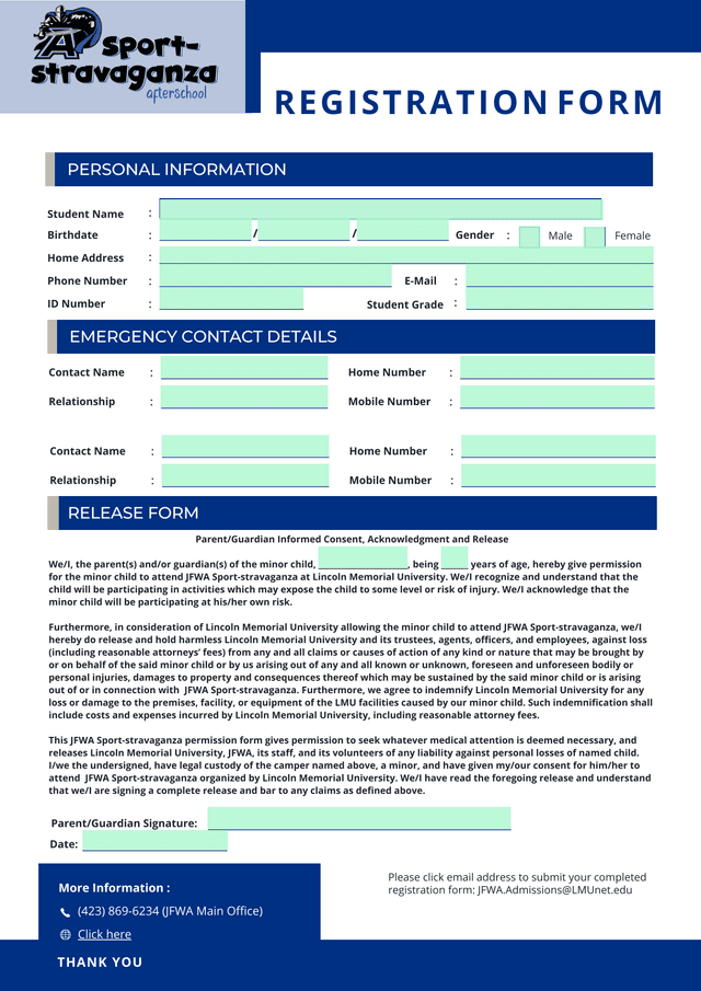 REGISTRATION FORM screenshot