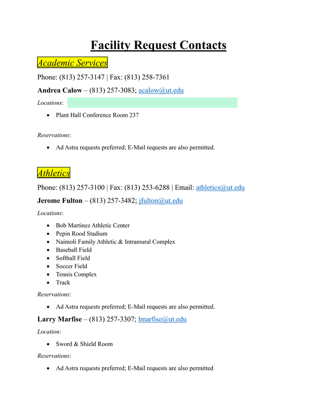 Facility Request Contacts screenshot