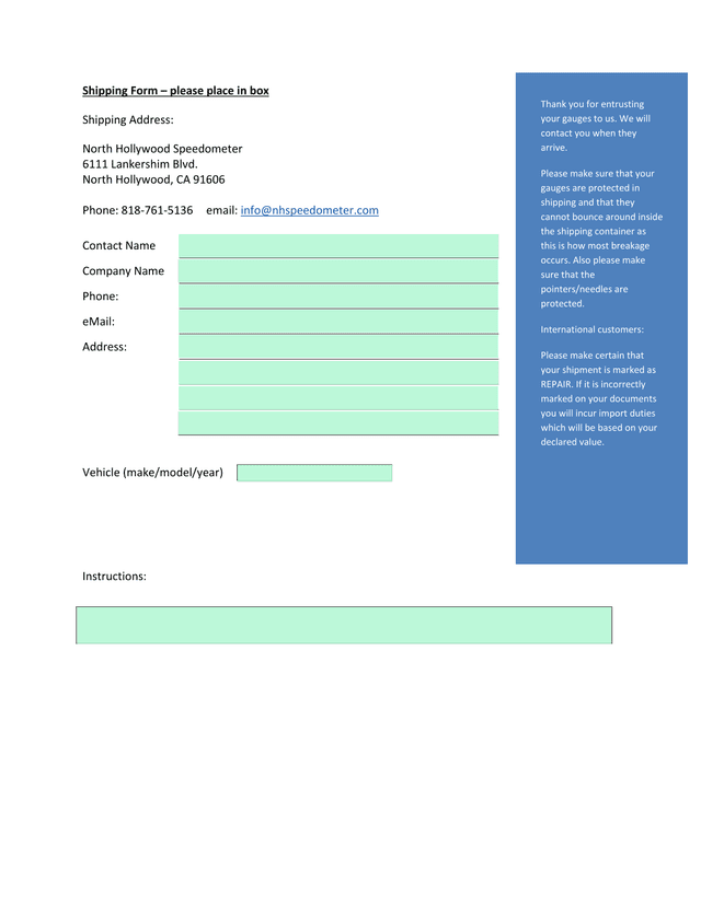 Shipping Form screenshot