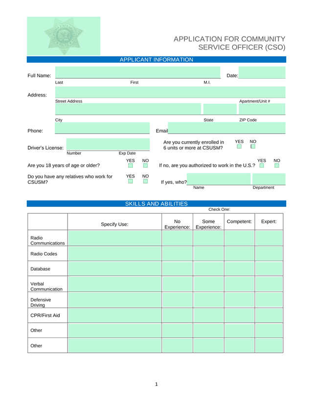 APPLICATION FOR COMMUNITY SERVICE OFFICER (CSO) screenshot