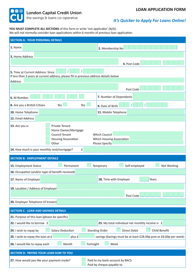 LOAN APPLICATION FORM screenshot