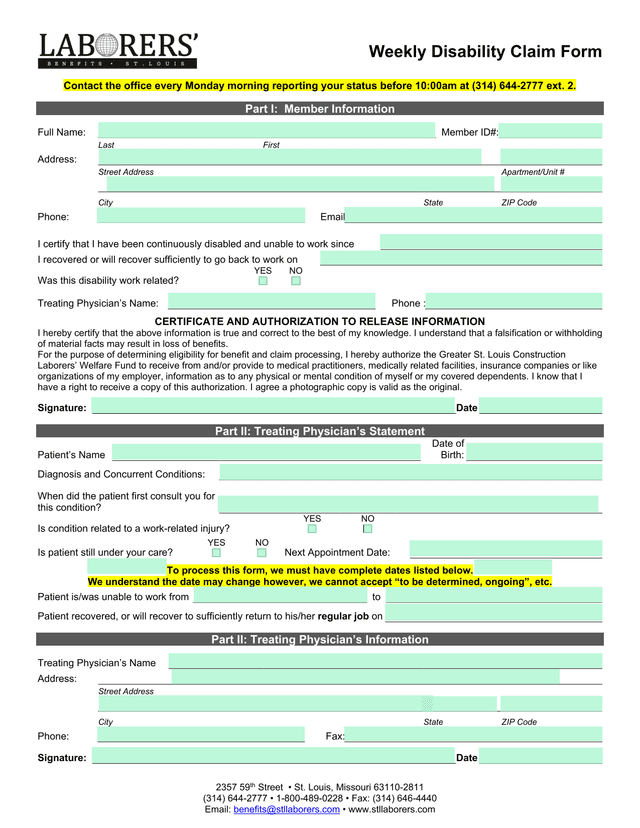 Weekly Disability Claim Form screenshot
