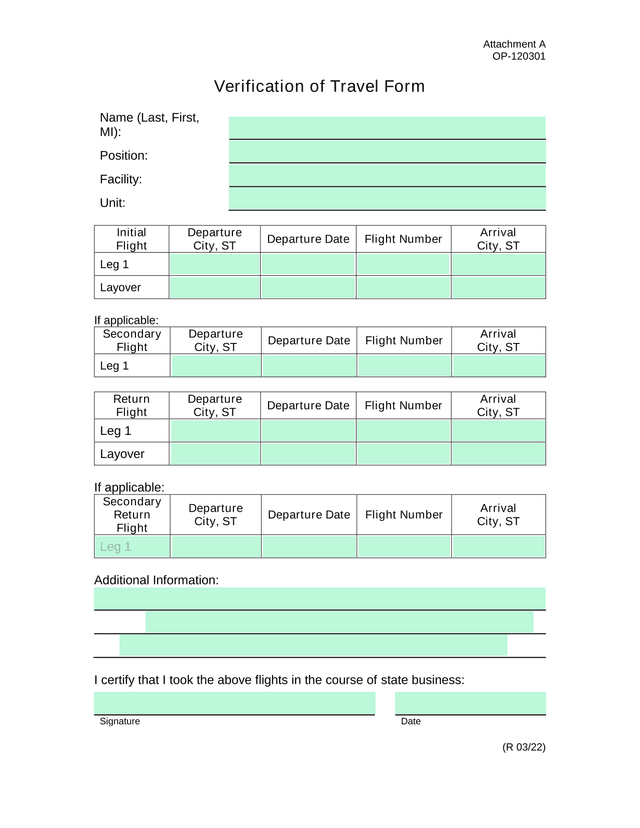 Verification Of Travel Form screenshot