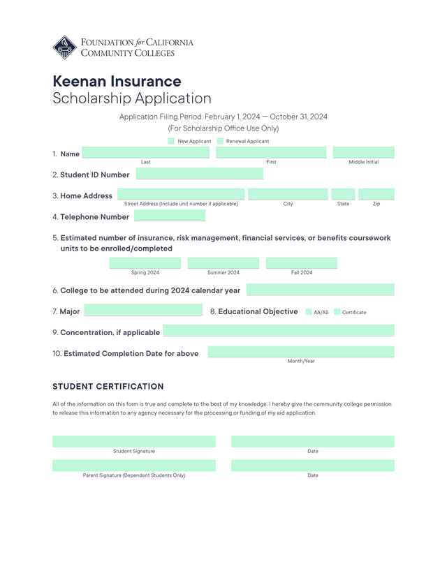 Keenan Insurance Scholarship Application screenshot