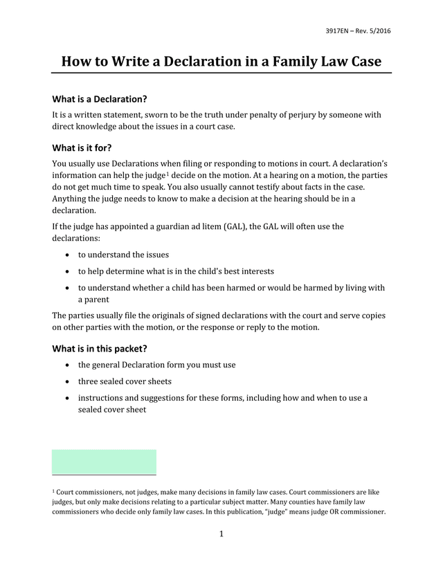 How To Write A Declaration In A Family Law Case screenshot