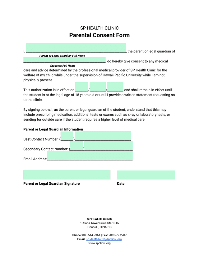 Parental Consent Form screenshot