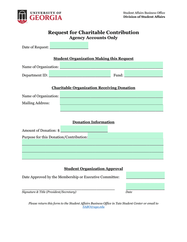 Request For Charitable Contribution screenshot