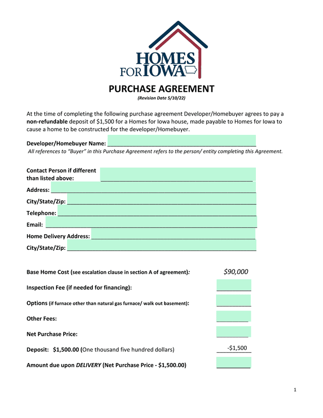 Purchase Agreement screenshot