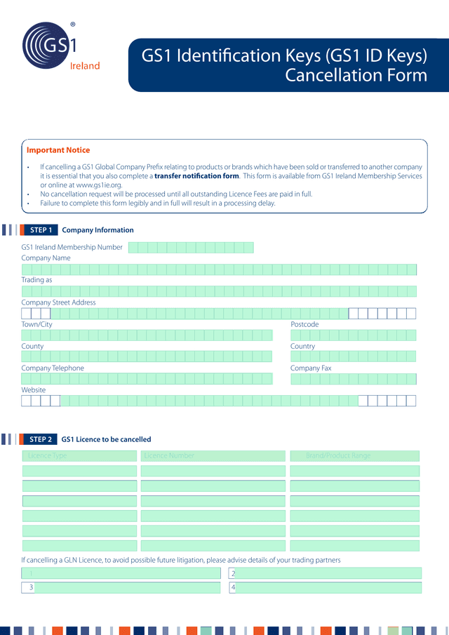 GS1 Identification Keys (GS1 ID Keys) Cancellation Form screenshot