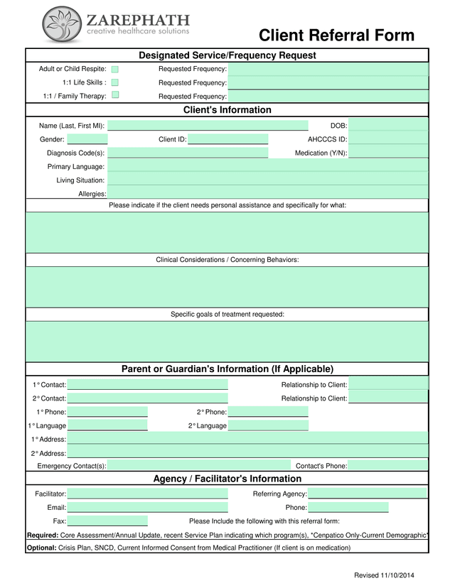 Client Referral Form screenshot