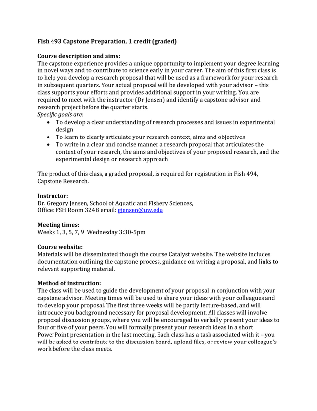 Fish 493 Capstone Preparation Syllabus screenshot