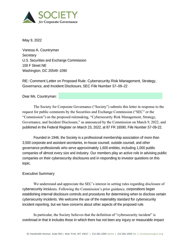 Comment Letter On Proposed Rule Cybersecurity Risk Management, Strategy, Governance, And Incident Di screenshot