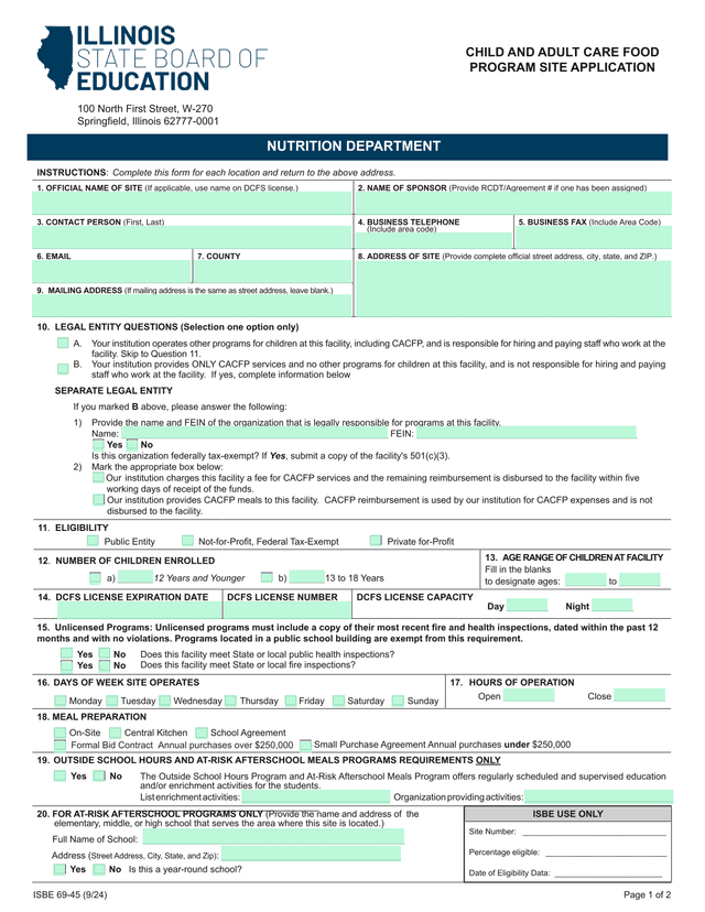 Child And Adult Care Food Program Site Application screenshot