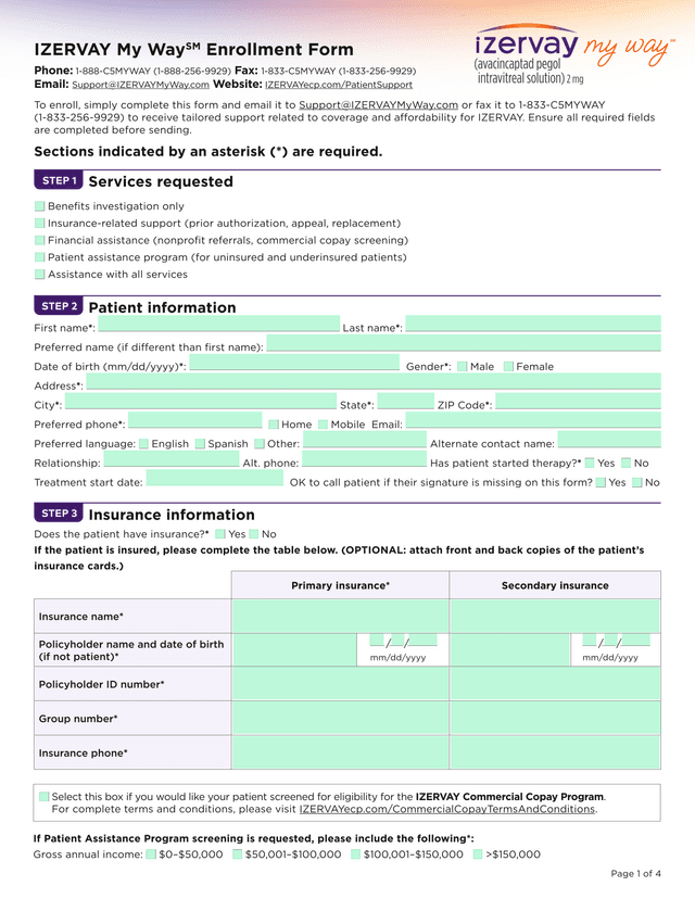 IZERVAY My WaySM Enrollment Form screenshot