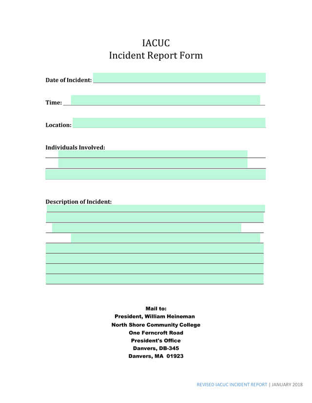 IACUC Incident Report Form screenshot
