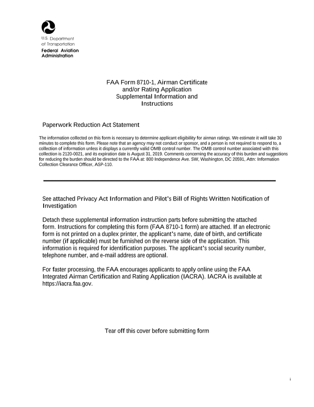FAA Form 8710 1, Airman Certificate AndOr Rating Application Supplemental Information And Instructio screenshot