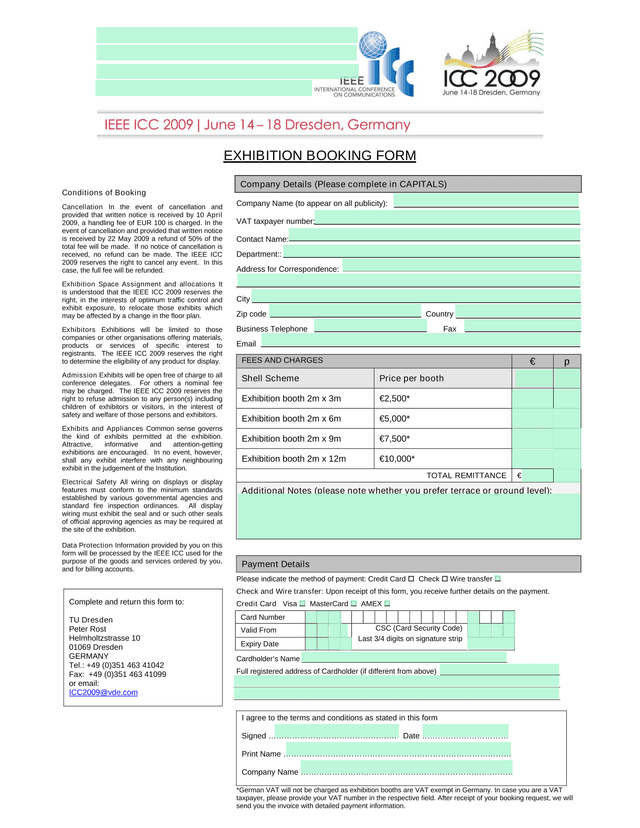 Exhibition Booking Form screenshot
