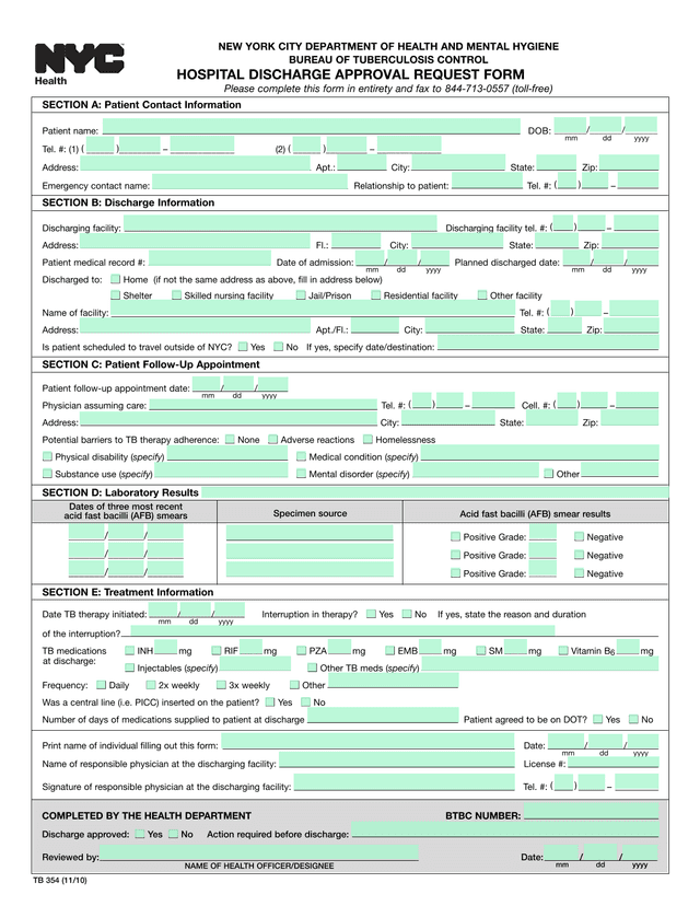 Hospital Discharge Approval Request Form screenshot