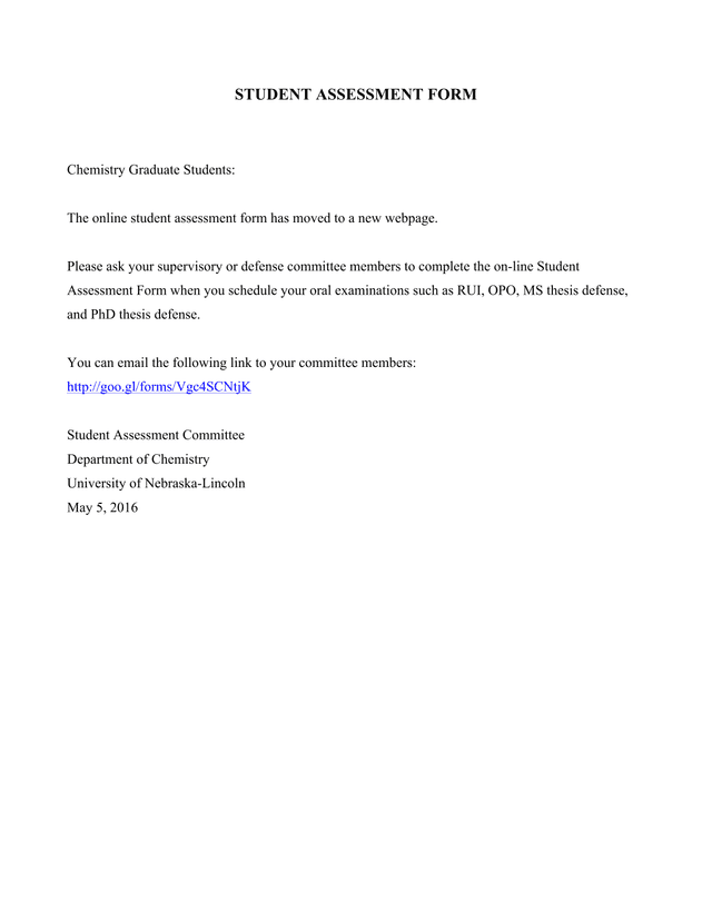 Student Assessment Form screenshot