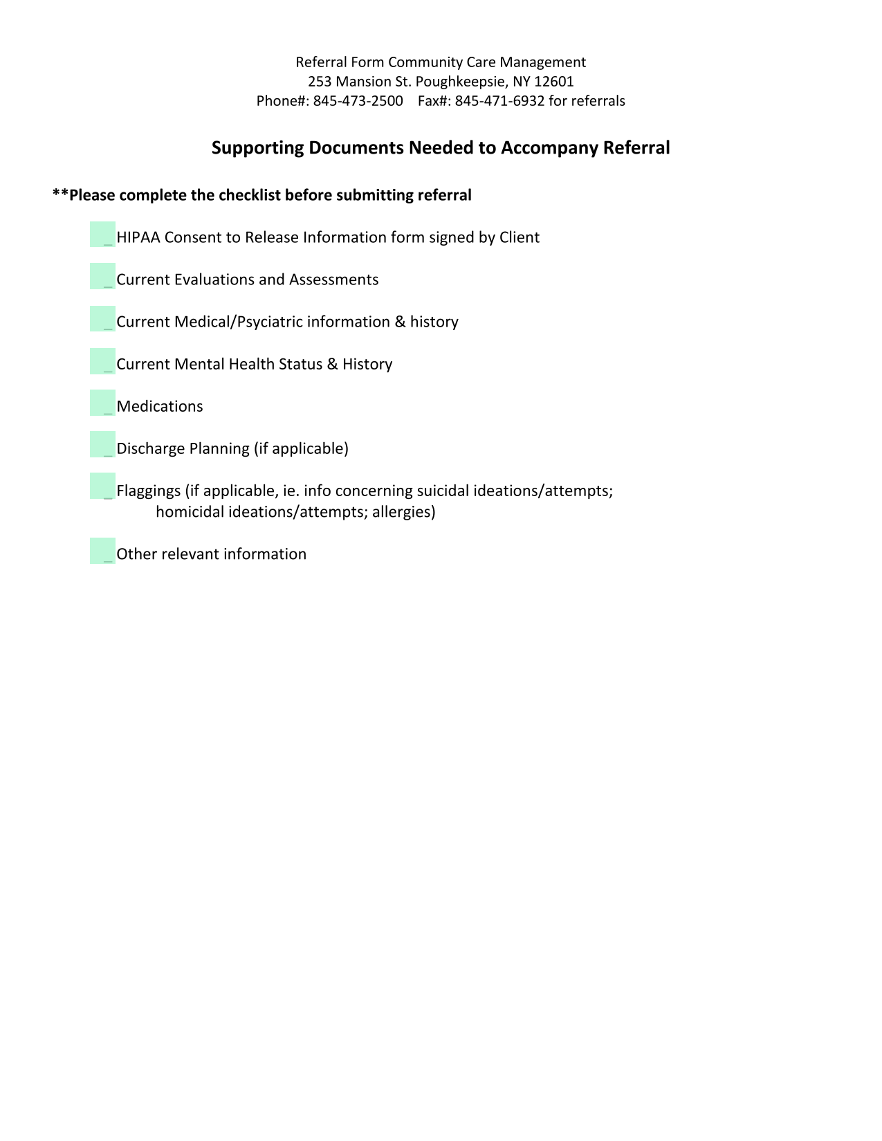 Referral Form Community Care Management screenshot