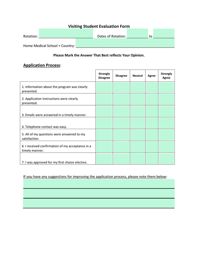 Visiting Student Evaluation Form screenshot