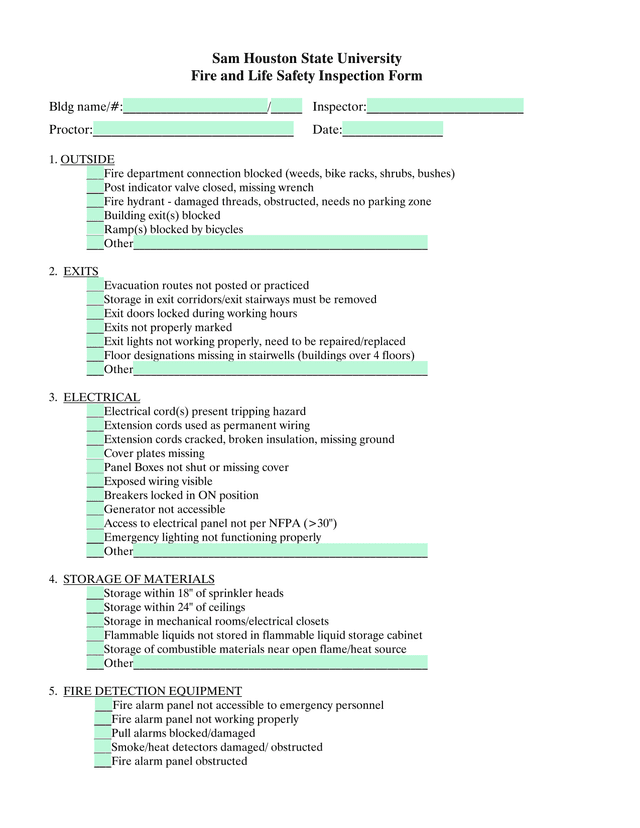 Fire And Life Safety Inspection Form screenshot