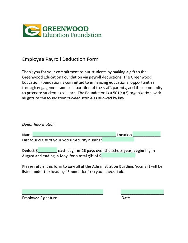 Employee Payroll Deduction Form screenshot