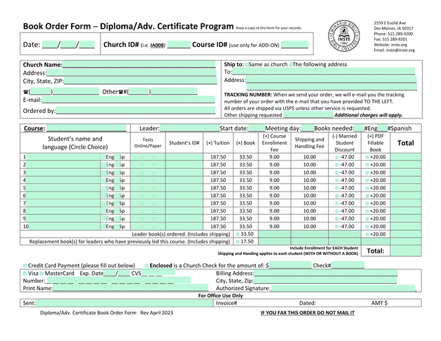 DiplomaAdv. Certificate Book Order Form screenshot