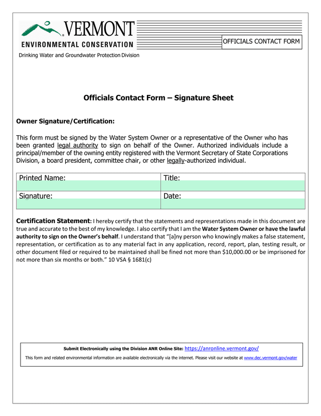 Officials Contact Form  Signature Sheet screenshot