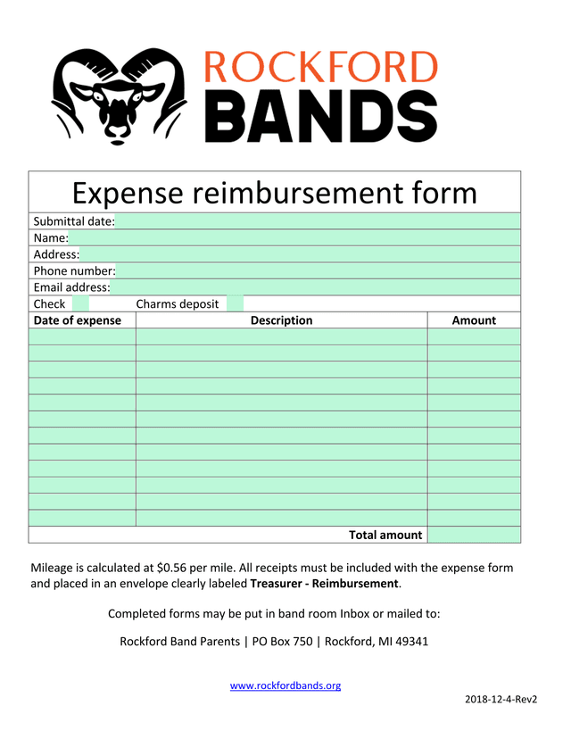 Expense Reimbursement Form screenshot