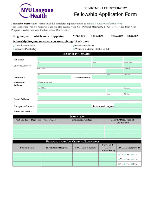 Fellowship Application Form screenshot