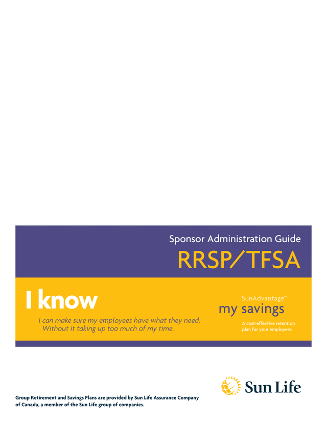 SunAdvantage RRSPTFSA Sponsor Administration Guide screenshot